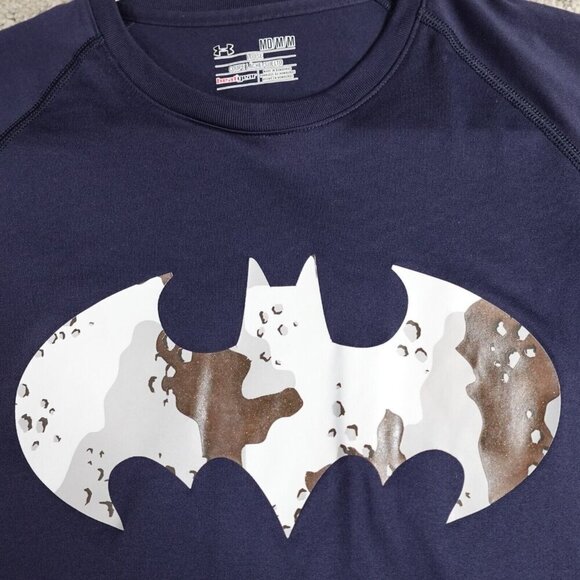 Under Armour Batman Shirt Medium Blue Loose Heat Gear Camouflage - Picture 1 of 6